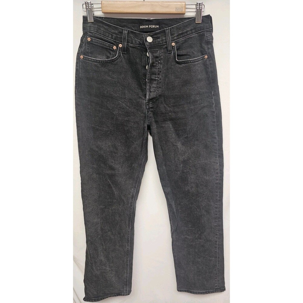 Denim Forum Arlo High Rise Straight Jeans Size 27 Organic Cotton Black Aritizia